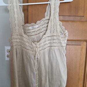 Doen Cream Crochet-Trim Linen Camisole Tank